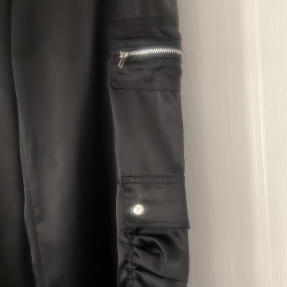 Black, satin cropped pants. - Picture 3 of 10